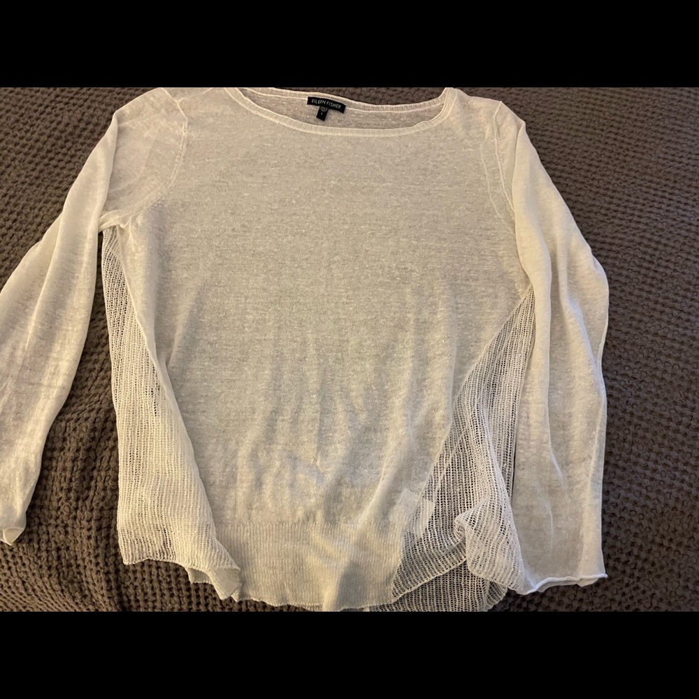 Eileen Fisher White Linen Knit Long Sleeved Tee